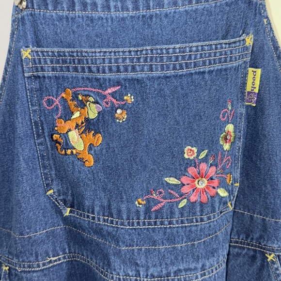 Pooh Vintage Denim Overall Shorts Cargo Pockets With Tigger Embroidered Size 18 - Picture 2 of 13